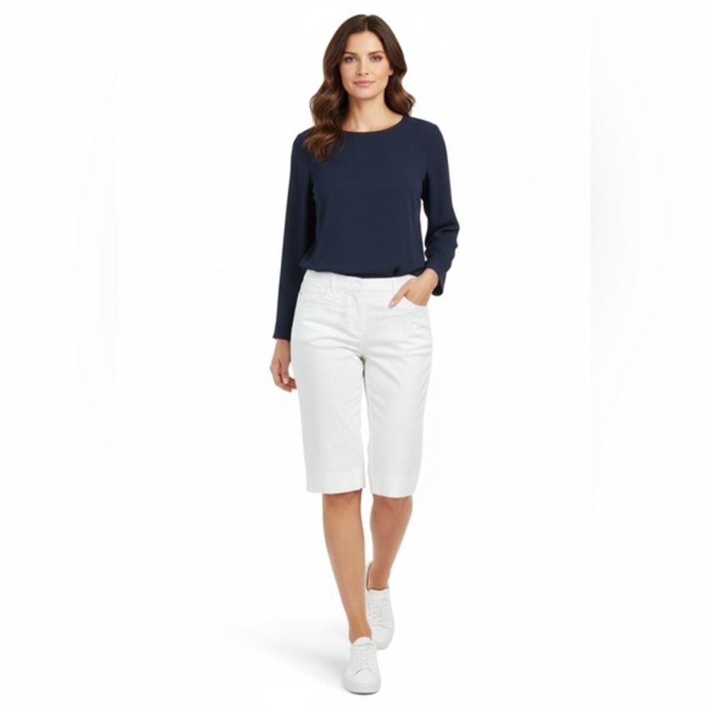 Lauren Ralph Lauren Petite White Embroidered Bermuda Shorts 10P